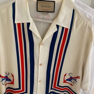 Gucci men linen button shirt short sleeve camp collar size 46 Medium Large
